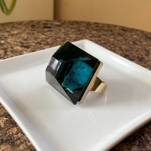 Navy and Gold Pyramid Dome Ring